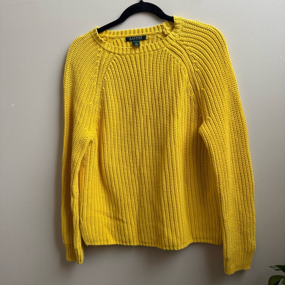 Lauren Ralph Lauren Yellow Cable Knit Crewneck cotton knit Sweater Size Large